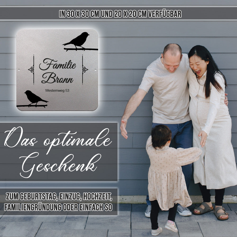 personalisierbares Türschild - Vogel im edlen Klassiklook