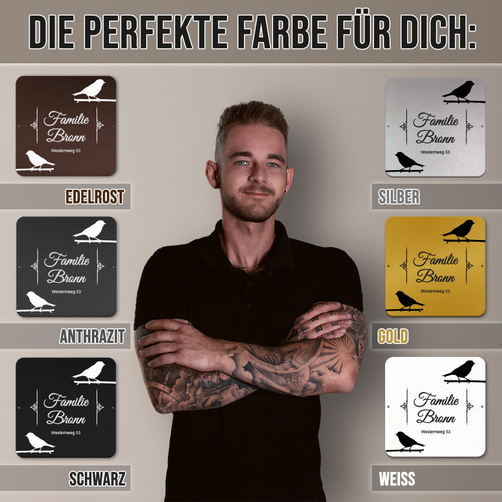 personalisierbares Türschild - Vogel im edlen Klassiklook