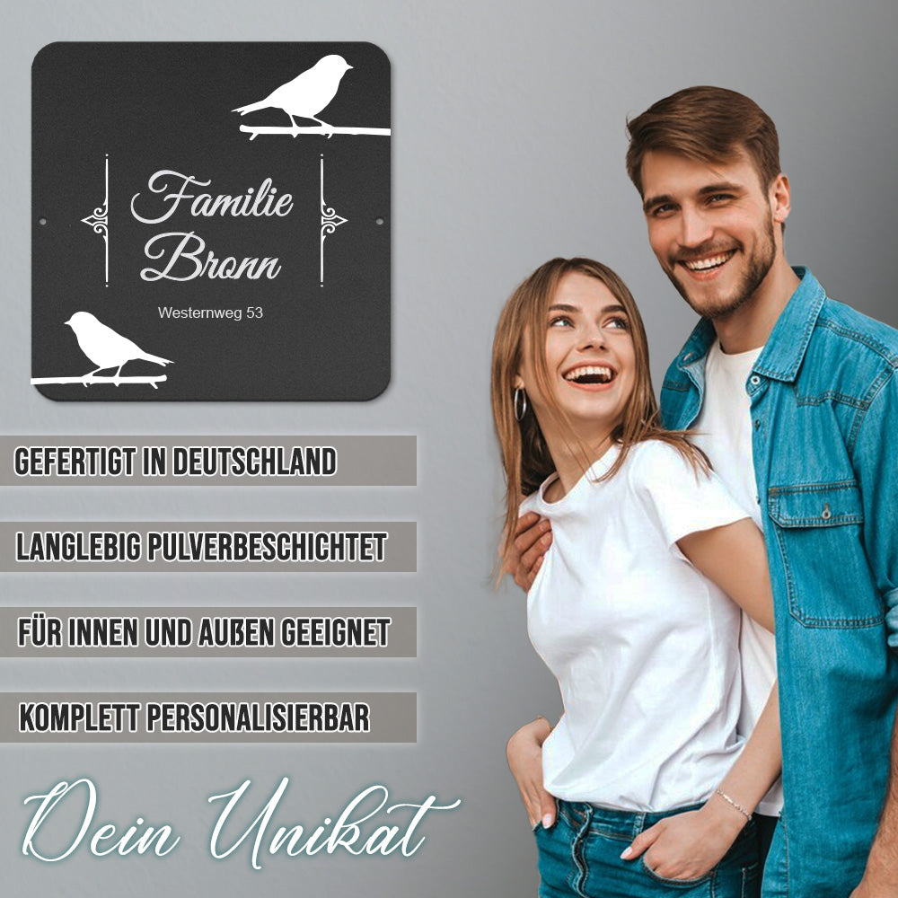 personalisierbares Türschild - Vogel im edlen Klassiklook