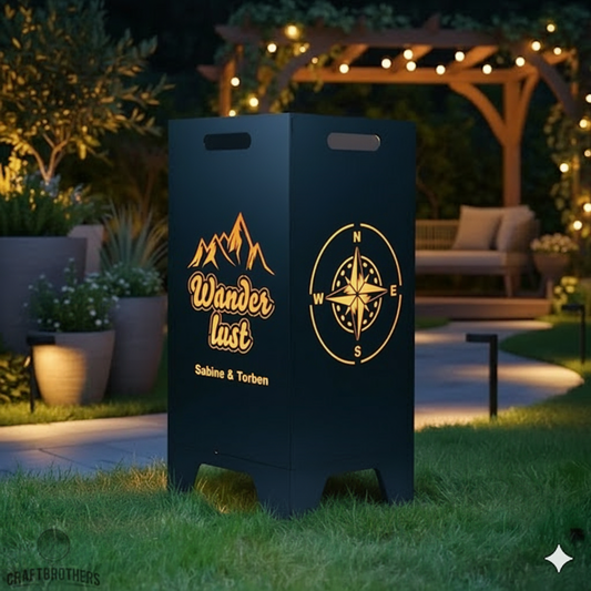 Feuertonne personalisierbar - Wanderlust aus edlem Stahl