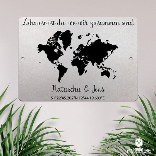 Geschenk Weltkarte mit Koordinaten - personalisiert Tafel Craftbrothers 