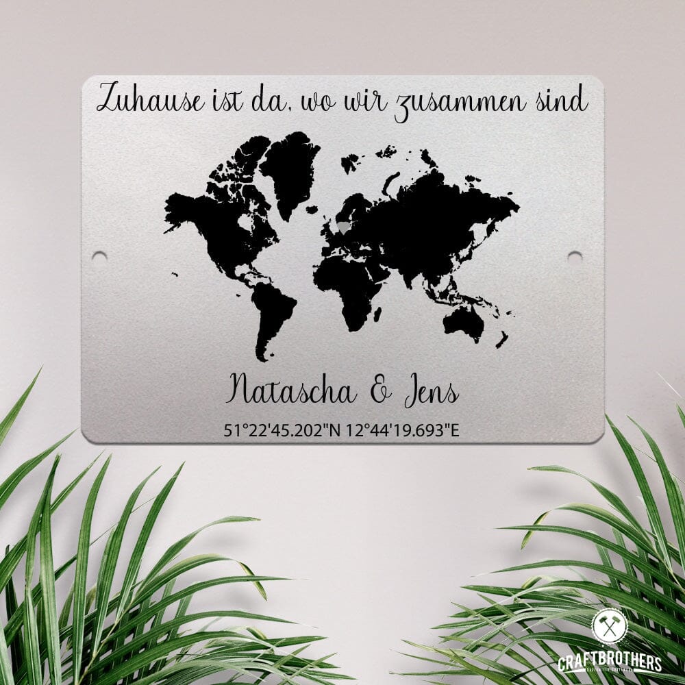 Geschenk Weltkarte mit Koordinaten - personalisiert Tafel Craftbrothers 