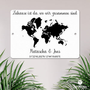 Geschenk Weltkarte mit Koordinaten - personalisiert Tafel Craftbrothers 