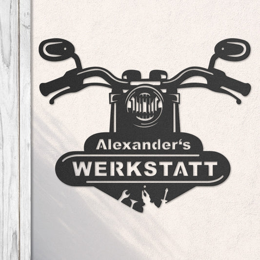 Werkstattschild - Biker aus edlem Stahl (personalisierbar)