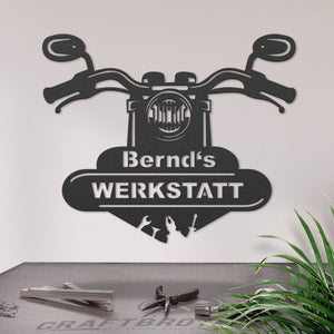 Werkstattschild - Biker aus edlem Stahl (personalisierbar) Craftbrothers 