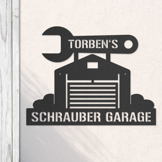 Werkstattschild - Garage aus edlem Stahl (personalisierbar)