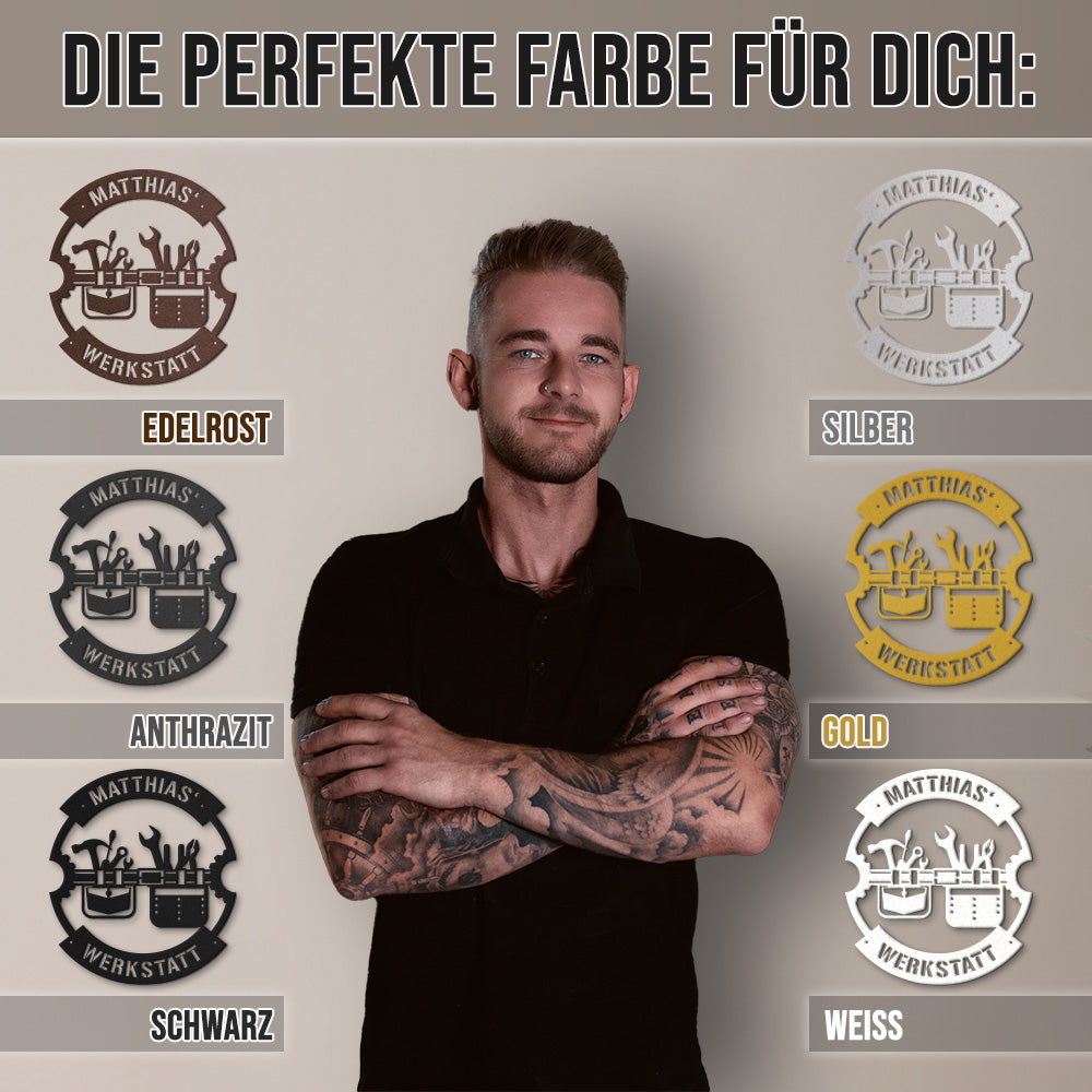 Werkstattschild - Gürtel aus edlem Stahl (personalisierbar)