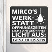 Werkstattschild - Öffnungszeiten aus edlem Stahl (personalisierbar)