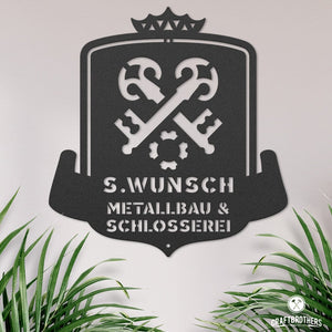Personalisierbares Zunftwappen-Türschild Craftbrothers Metallbau und Schlosser 30 cm Breite 