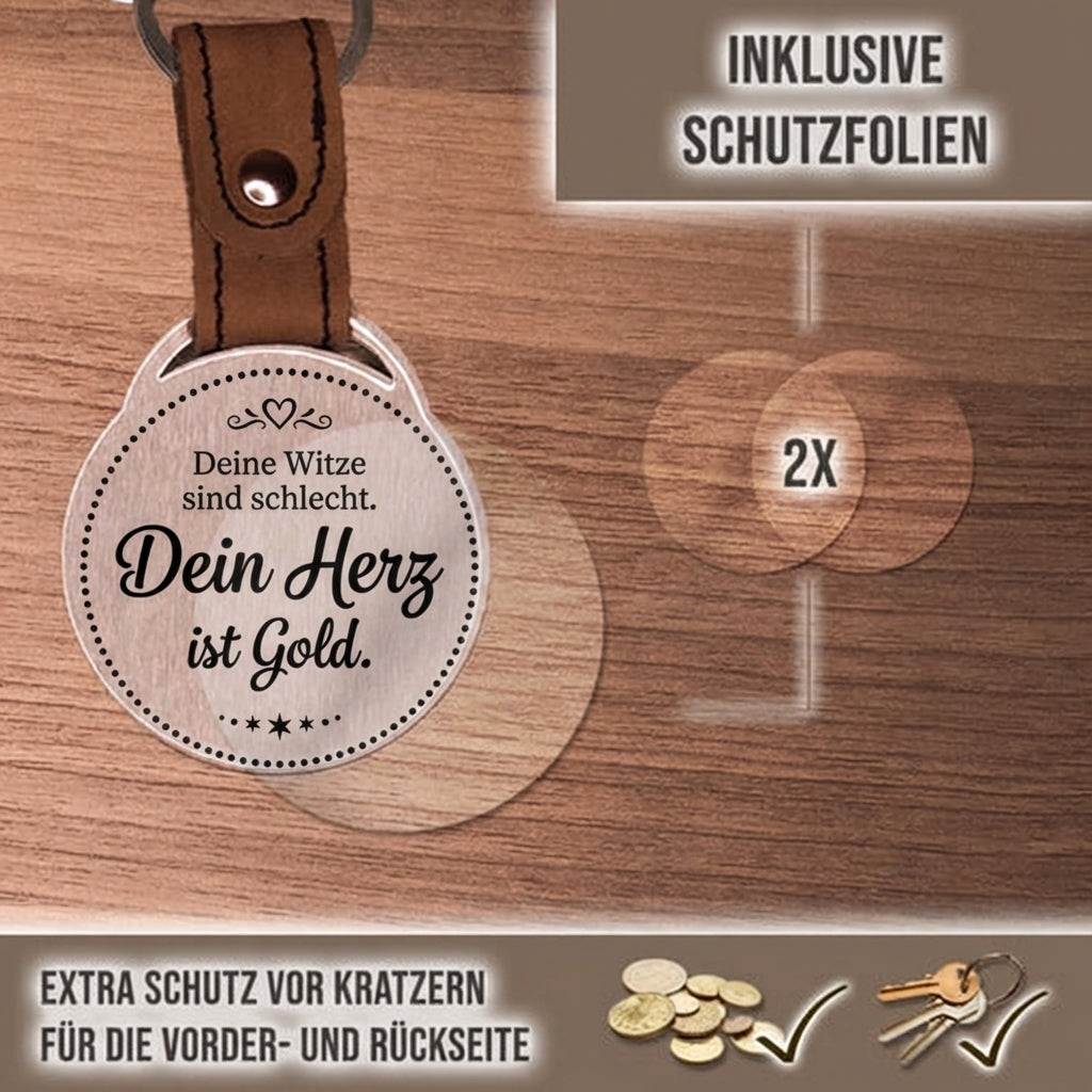 Personalisierter Foto-Schlüsselanhänger "Deine Witze sind schlecht. Dein Herz ist Gold." Craftbrothers