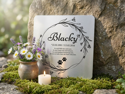 Am Grab mit Blumen
