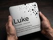 Schild Material-Detail in der Hand