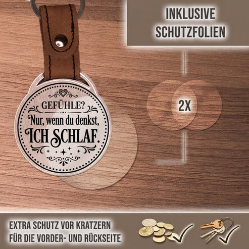 Personalisierter Foto-Schlüsselanhänger "Gefühle? Nur, wenn du denkst, ich schlaf." Craftbrothers