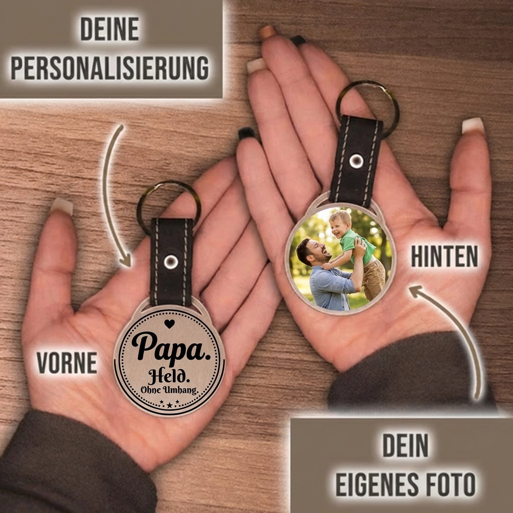Personalisierter Foto-Schlüsselanhänger "Papa. Held. Ohne Umhang." Craftbrothers