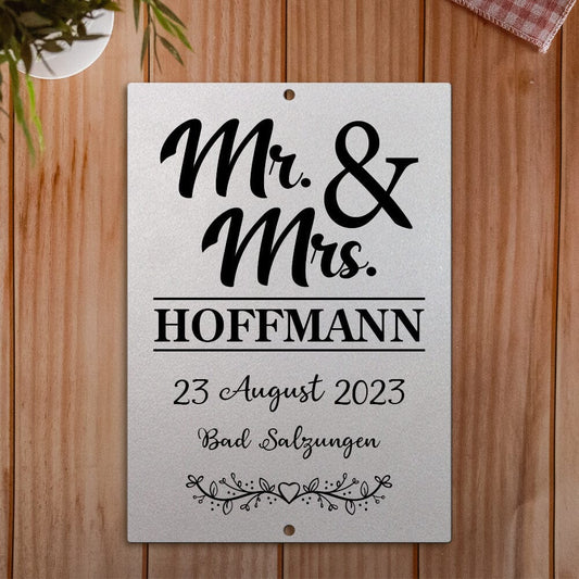 personalisierbare Tafel zur Hochzeit - Mr & Mrs Tafel Craftbrothers 