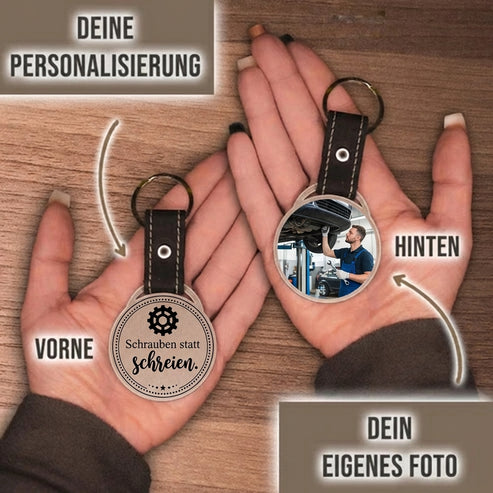 Personalisierter Foto-Schlüsselanhänger "Schrauben statt schreien." Craftbrothers