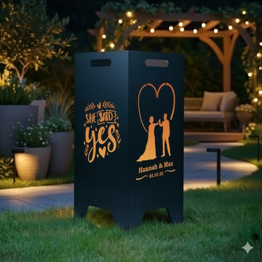 Feuertonne personalisierbar - Hochzeit - She said yes aus edlem Stahl