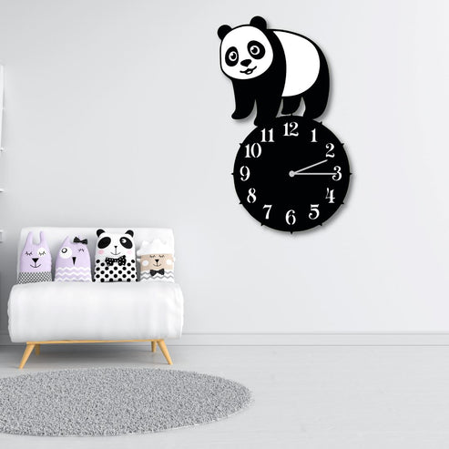 Wanduhr für Kinderzimmer "Panda" aus edlem Stahl Wanduhren Craftbrothers 