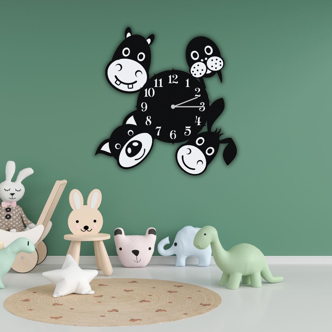 Wanduhr für Kinderzimmer "Lustige Tierchen" aus edlem Stahl Wanduhren Craftbrothers 
