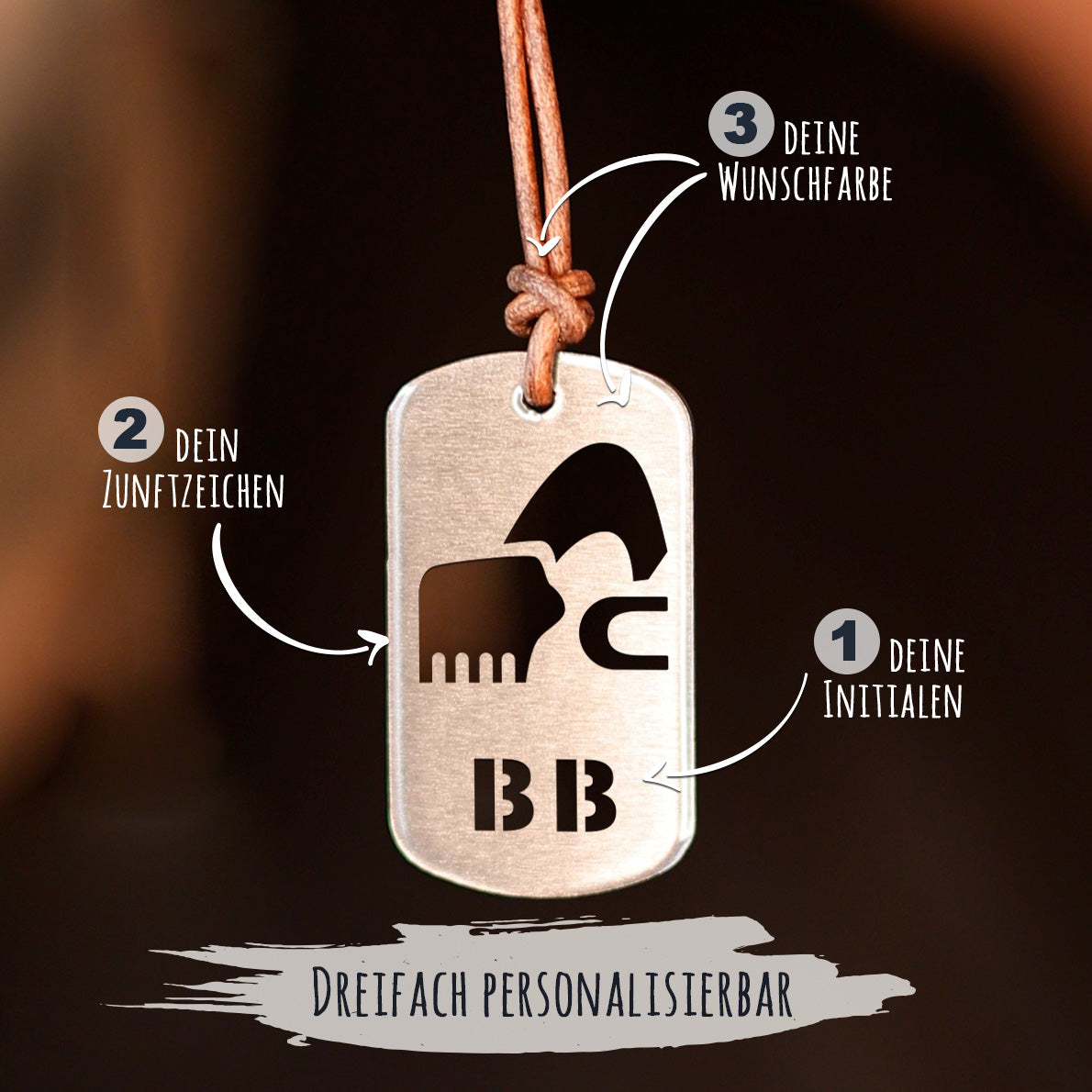 Personalisierbare Zunftzeichen-Halskette für Männer Craftbrothers Baggefahrer 