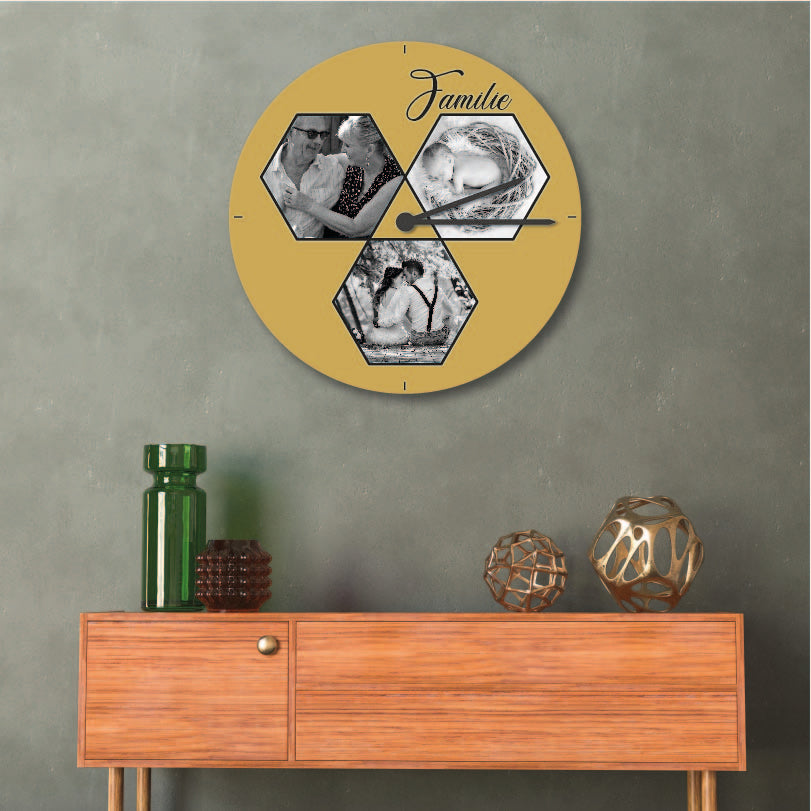 Wanduhr - Familie inkl. 3 Fotos aus edlem Stahl Wanduhren Craftbrothers 