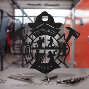 Feuerwehrwappen II mit Wunschtext aus edlem Stahl (personalisierbar) Craftbrothers 