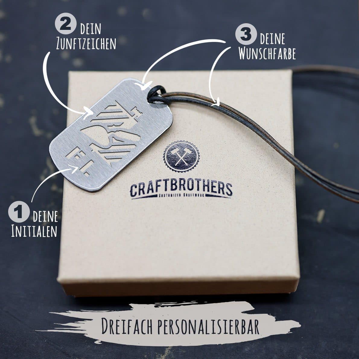 "Fliesenleger" Personalisierbare Laser-Halskette für Männer Craftbrothers 