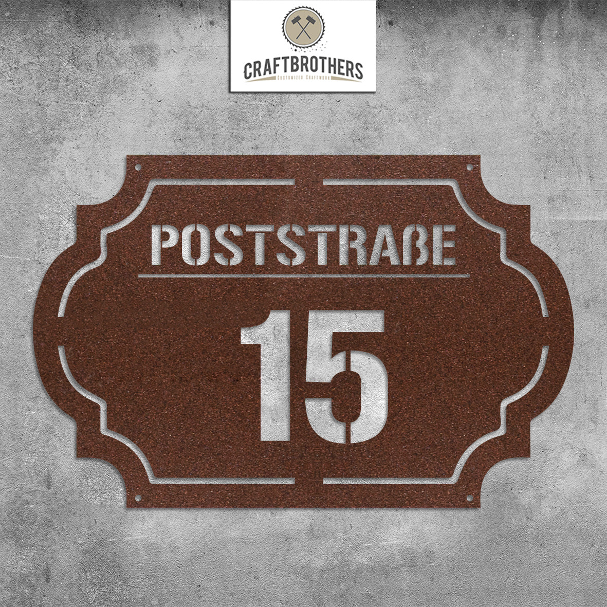 Hausnummern-Türschild "Retro" mit Straßen- oder Familiennamen aus edlem Stahl Craftbrothers 