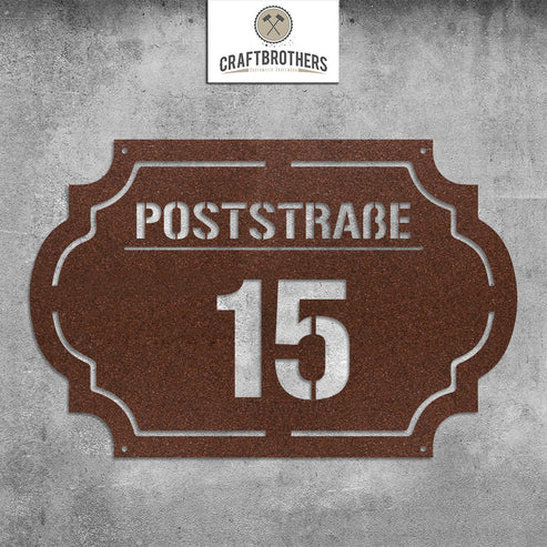 Hausnummern-Türschild "Retro" mit Straßen- oder Familiennamen aus edlem Stahl Craftbrothers 