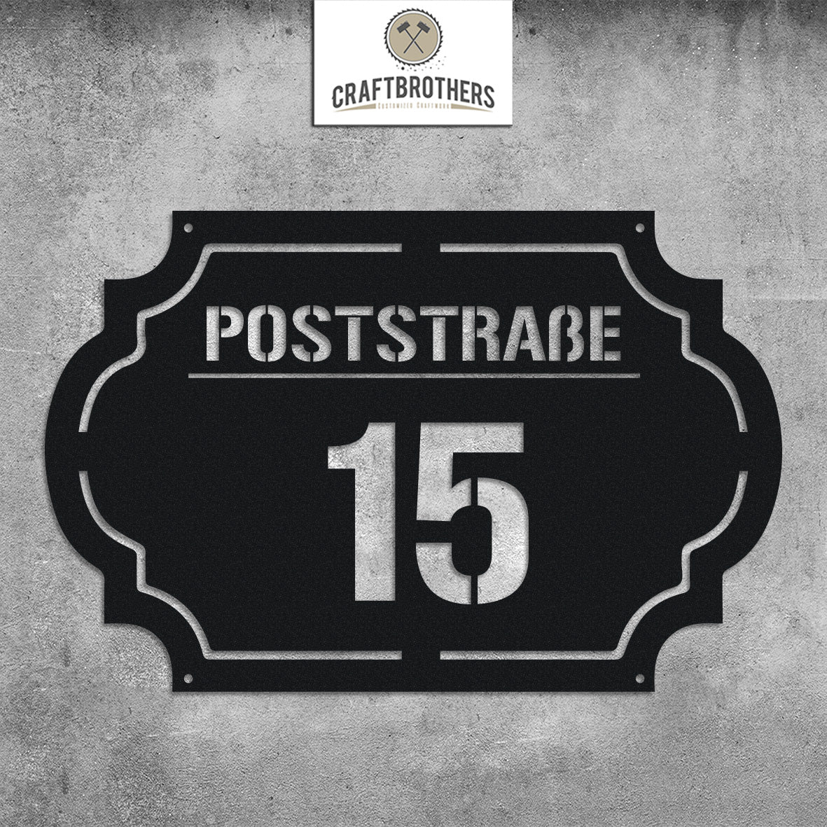 Hausnummern-Türschild "Retro" mit Straßen- oder Familiennamen aus edlem Stahl Craftbrothers 