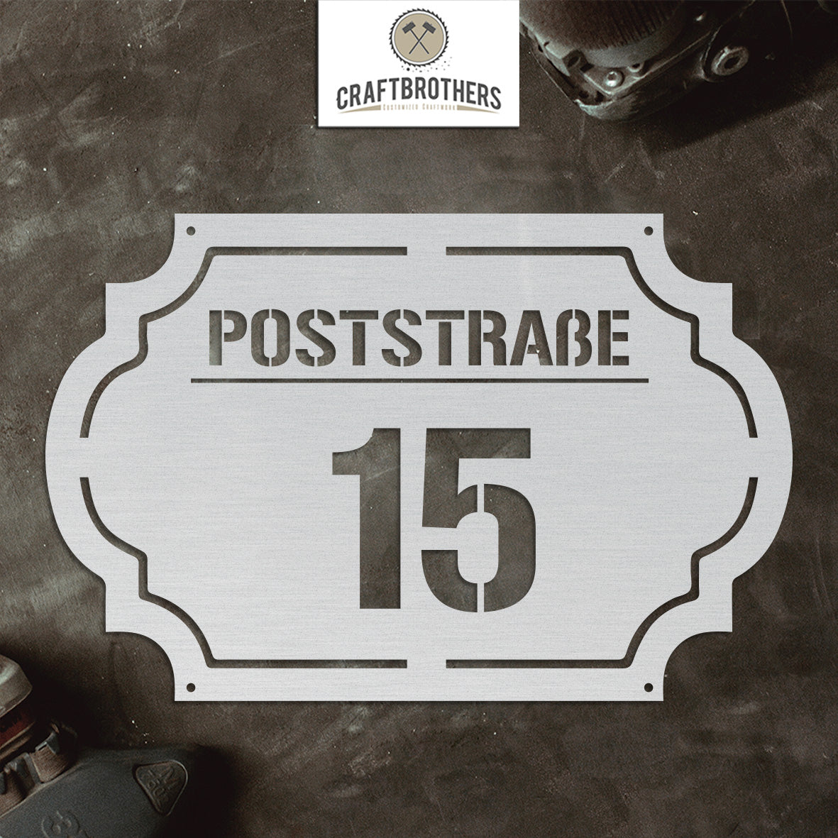 Hausnummern-Türschild "Retro" mit Straßen- oder Familiennamen aus edlem Stahl Craftbrothers 