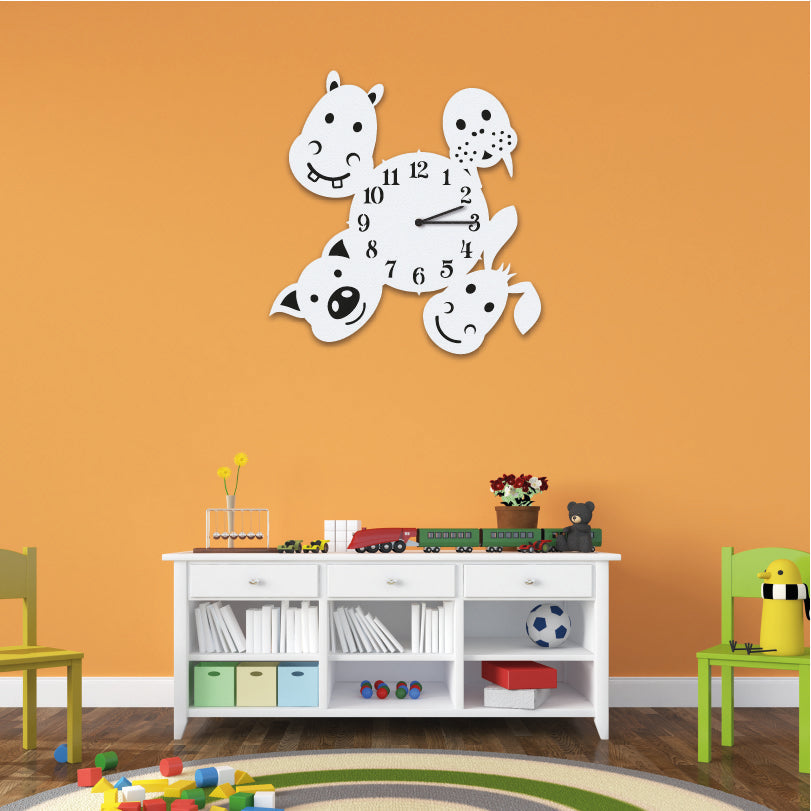 Wanduhr für Kinderzimmer "Lustige Tierchen" aus edlem Stahl Wanduhren Craftbrothers 
