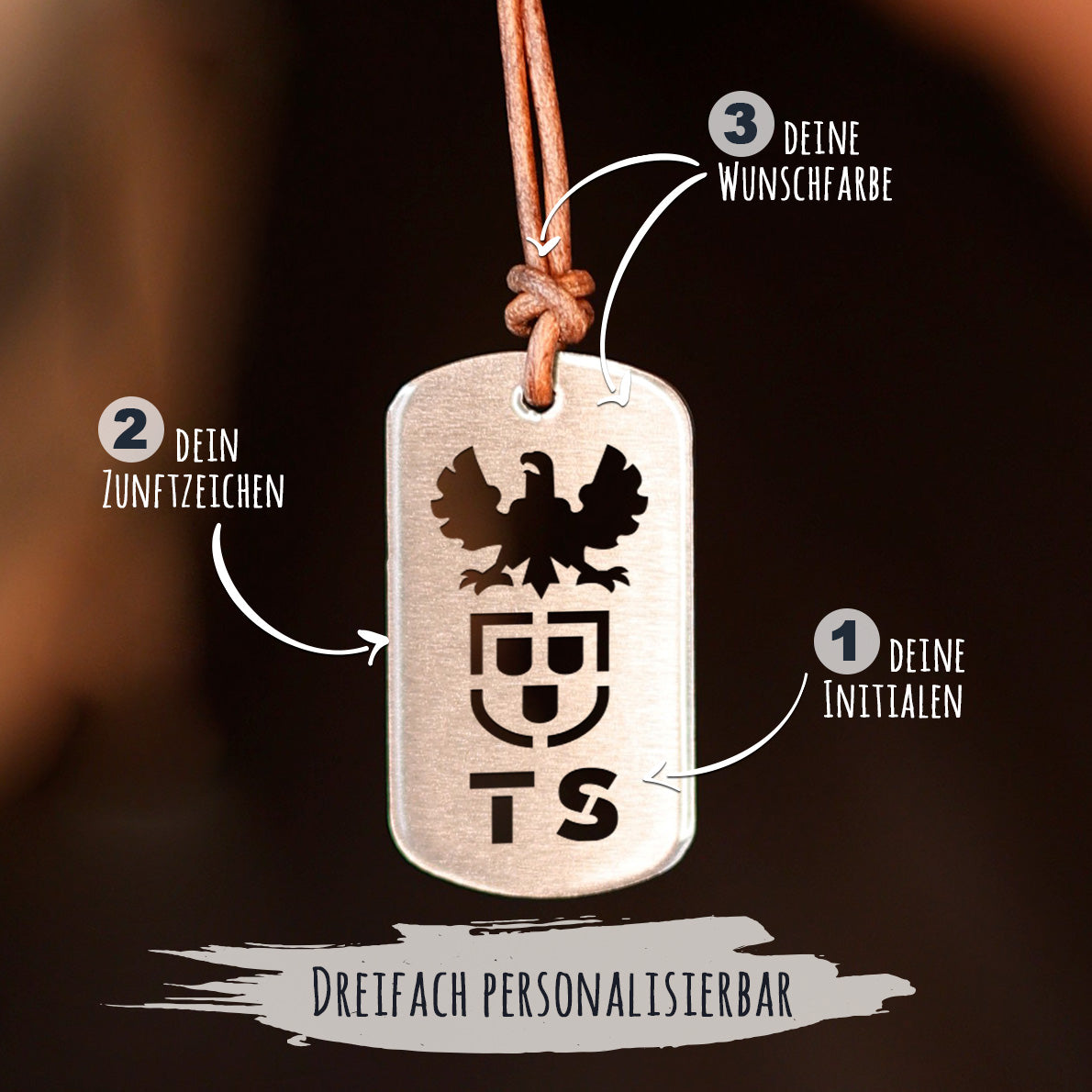 Personalisierbare Zunftzeichen-Halskette für Männer Craftbrothers Maler inkl. Adler 