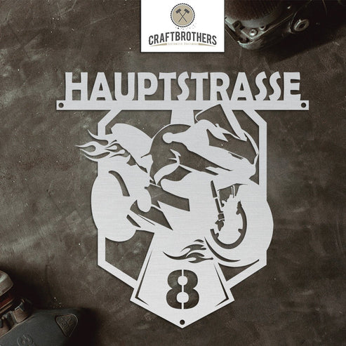 "Motorrad" Monogramm aus edlem Stahl (personalisierbar) Türschild Craftbrothers 