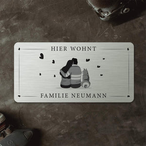 Türschild "We are family" - Mann & Frau mit Hund (personalisierbar) Türschilder MTM 