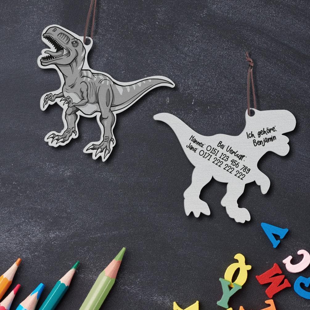 "Dinosaurier" Schulranzen-Anhänger - aus edlem Stahl (personalisierbar) Kinderprodukt Craftbrothers 