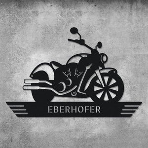 "Motorrad Silhouette mit Wunschtext" aus edlem Stahl (personalisierbar) Craftbrothers 