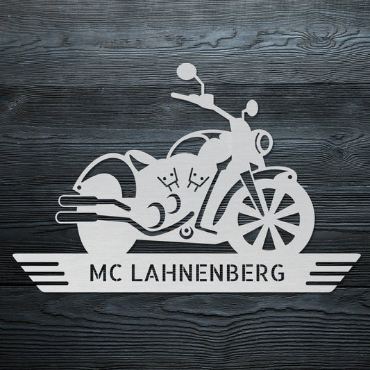 "Motorrad Silhouette mit Wunschtext" aus edlem Stahl (personalisierbar) Craftbrothers 