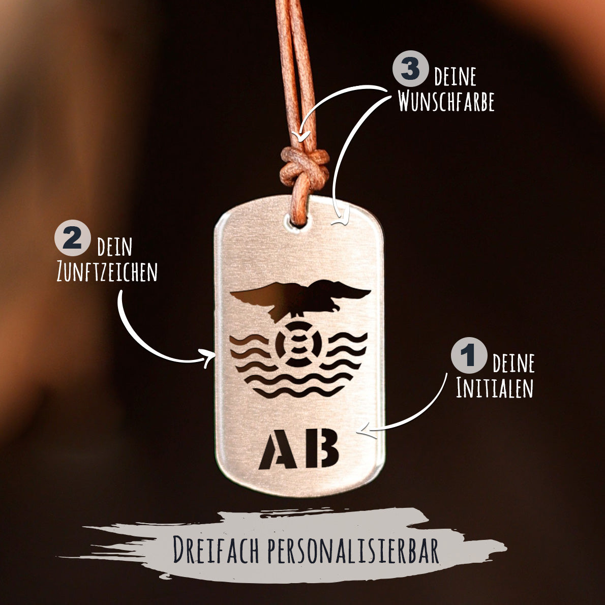 Personalisierbare Zunftzeichen-Halskette für Männer Craftbrothers Bademeister / Schwimmmeister 