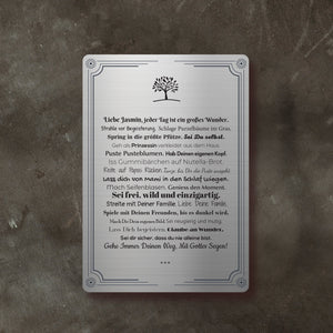 personalisierbares Geschenk zur Taufe: Tafel aus edlem Stahl "Das wünsche ich dir für dein Leben" inklusive Namensgravur- Wunderschönes Taufgeschenk Tafel Herzau 
