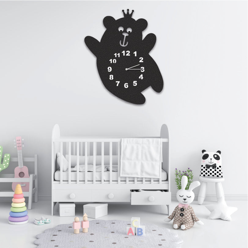 Wanduhr für Kinderzimmer "Teddybär mit Krone" aus edlem Stahl Wanduhren Craftbrothers 