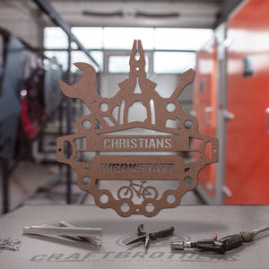 "Werkstattschild - Fahrrad" aus edlem Stahl (personalisierbar) Craftbrothers 