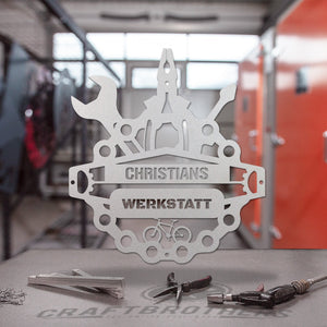 "Werkstattschild - Fahrrad" aus edlem Stahl (personalisierbar) Craftbrothers 
