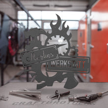Laden Sie das Bild in den Galerie-Viewer, &quot;Werkstattschild - Flame&quot; aus edlem Stahl (personalisierbar) Craftbrothers 