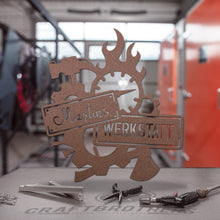Laden Sie das Bild in den Galerie-Viewer, &quot;Werkstattschild - Flame&quot; aus edlem Stahl (personalisierbar) Craftbrothers 