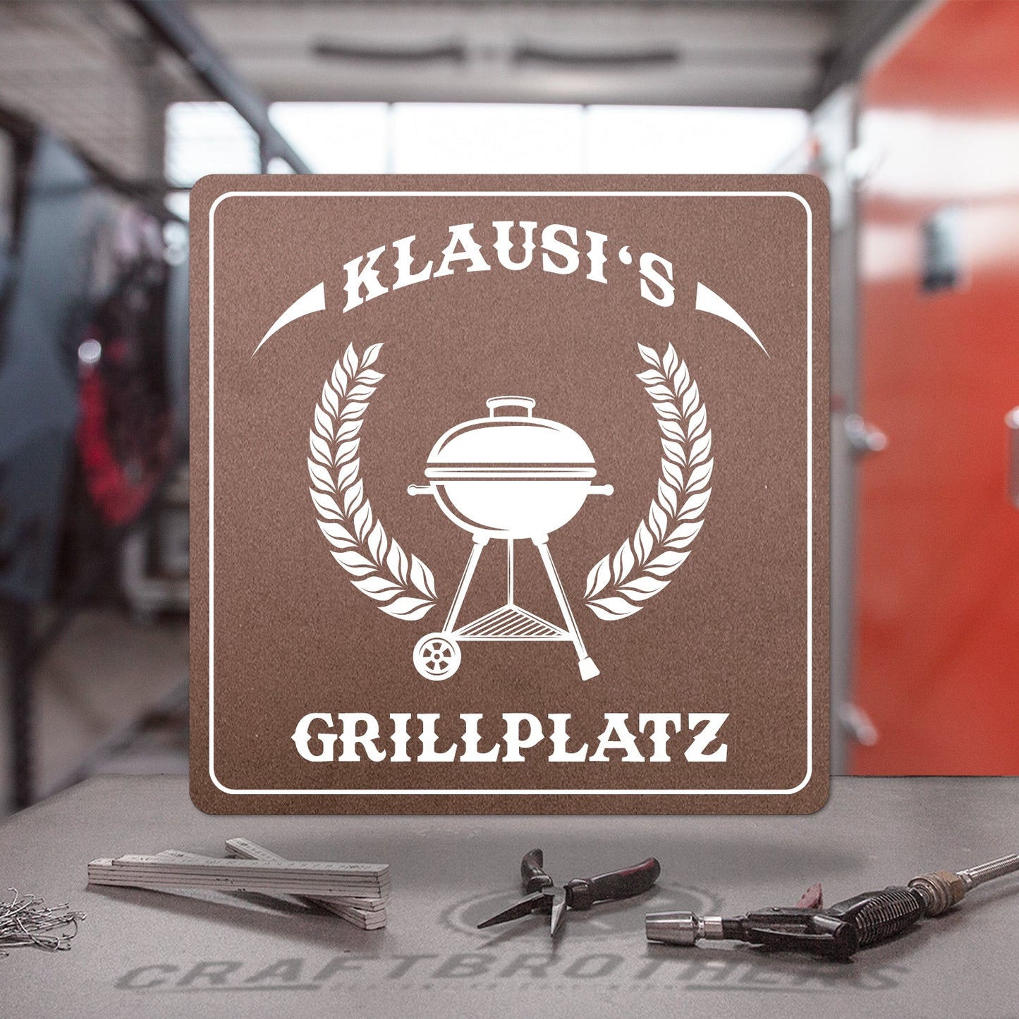 "BBQ Grillplatz" aus edlem Stahl (personalisierbar) Craftbrothers 