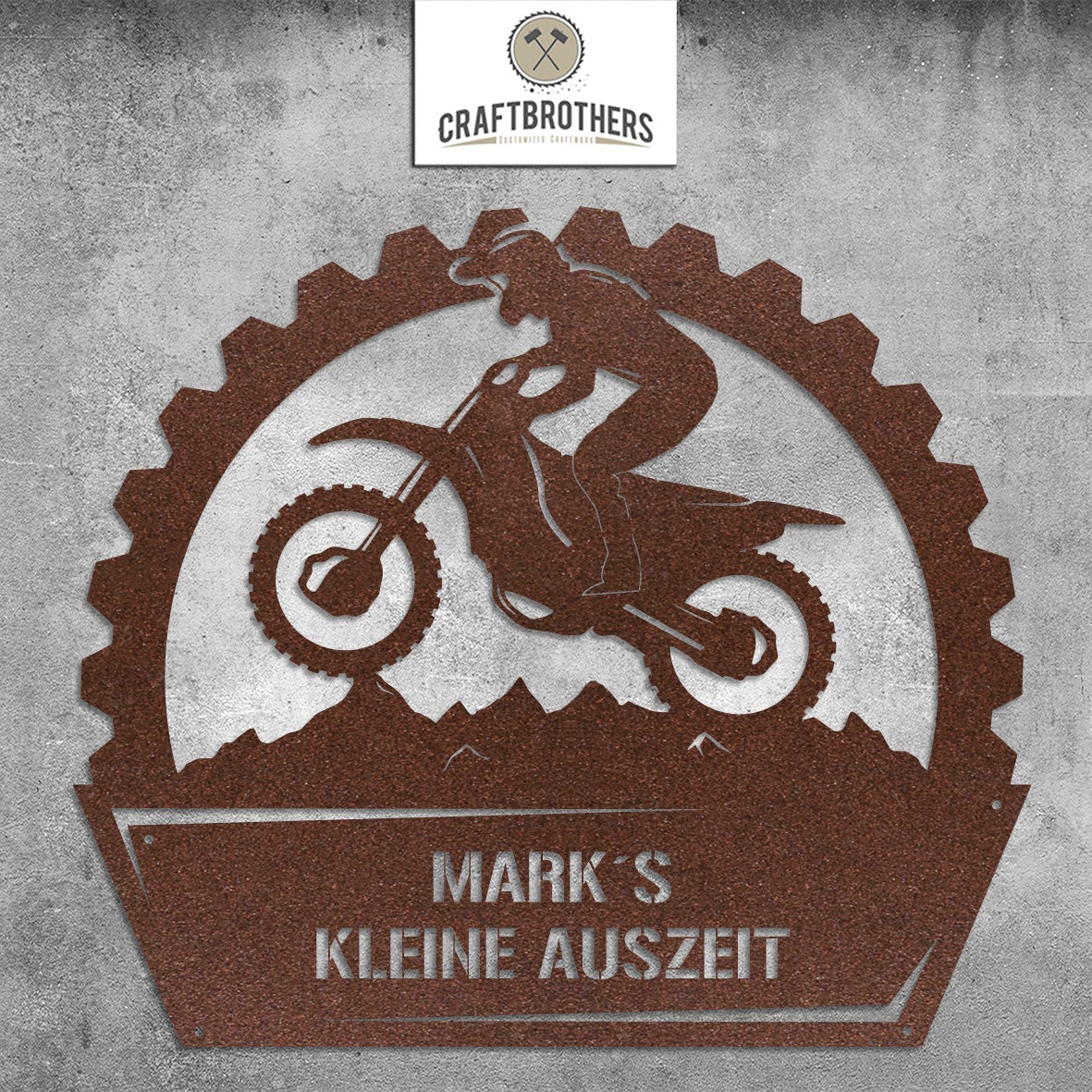 "Motocross Schild" aus edlem Stahl (personalisierbar) Craftbrothers 