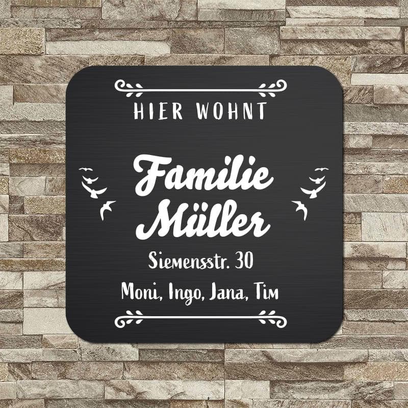 personalisierbares Türschild "Hier wohnt Familie" im edlen Klassiklook Türschilder Herzau 