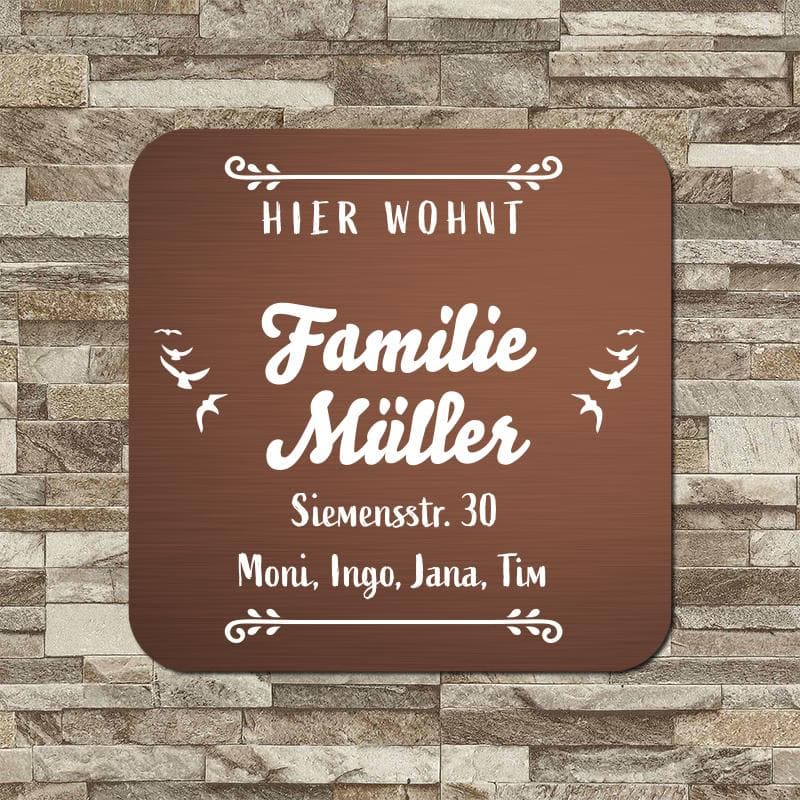 personalisierbares Türschild "Hier wohnt Familie" im edlen Klassiklook Türschilder Herzau 