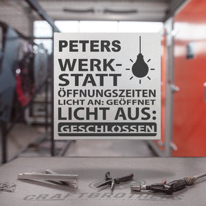 Werkstattschild - Öffnungszeiten aus edlem Stahl (personalisierbar) Craftbrothers 